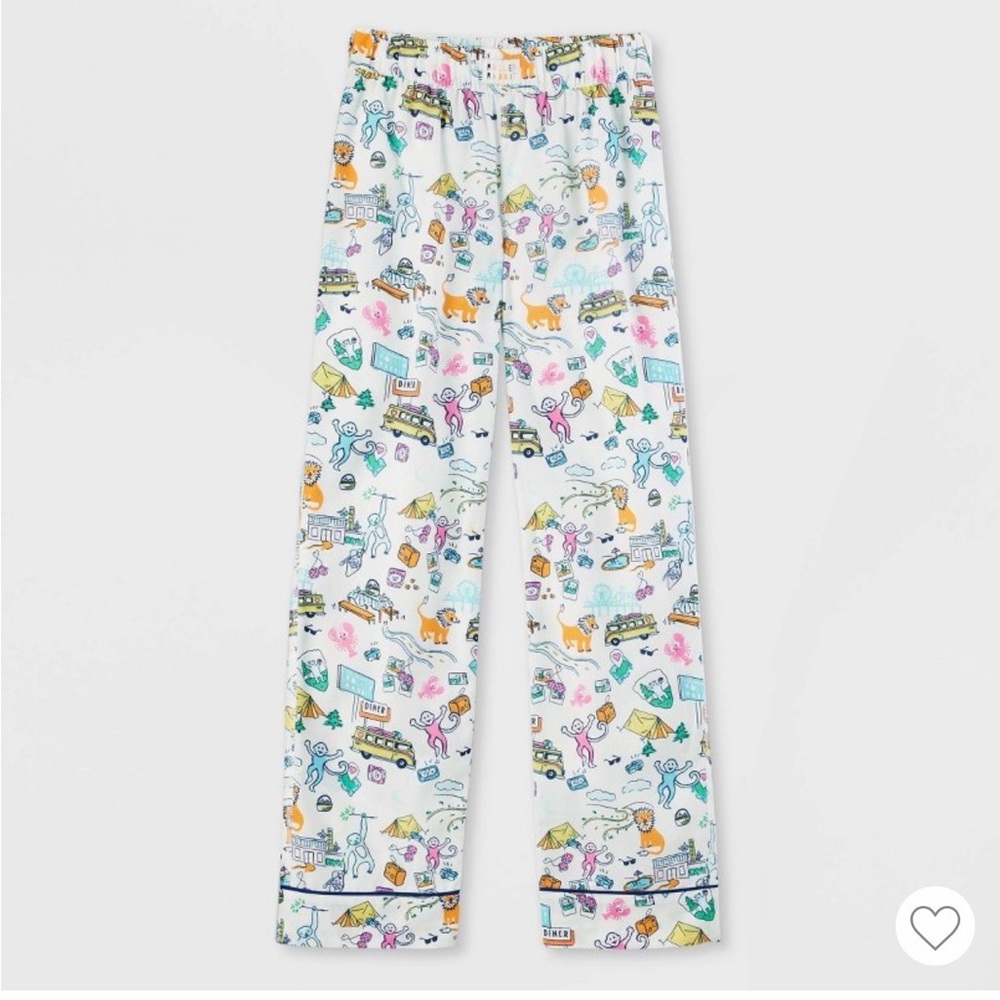 Kids White Printed Pajama Pants - Colorful Adventure Print